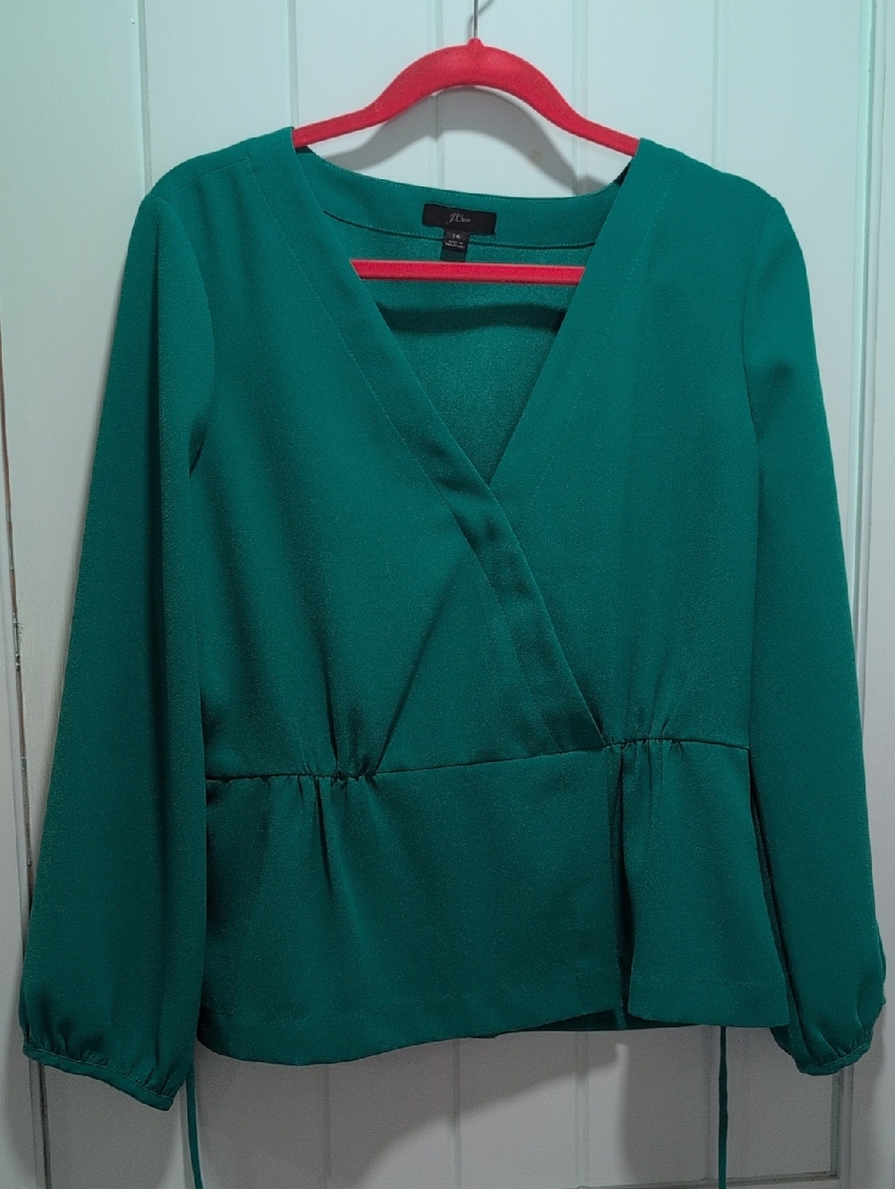 J. Crew Emerald Green Wrap Peplum Blouse